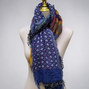 Anu Scarf OS Multicolor Good Patchwork Rayon Boho Frayed Fringe Wrap Gypsy